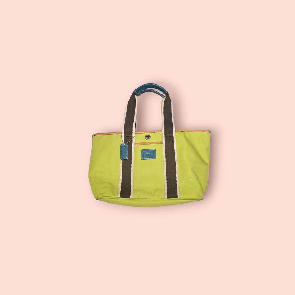 Coach Hampton Weekend Tote Lime Green Chartreuse Nylon Y2K Tote Bag C04K-6261 - Picture 1 of 8